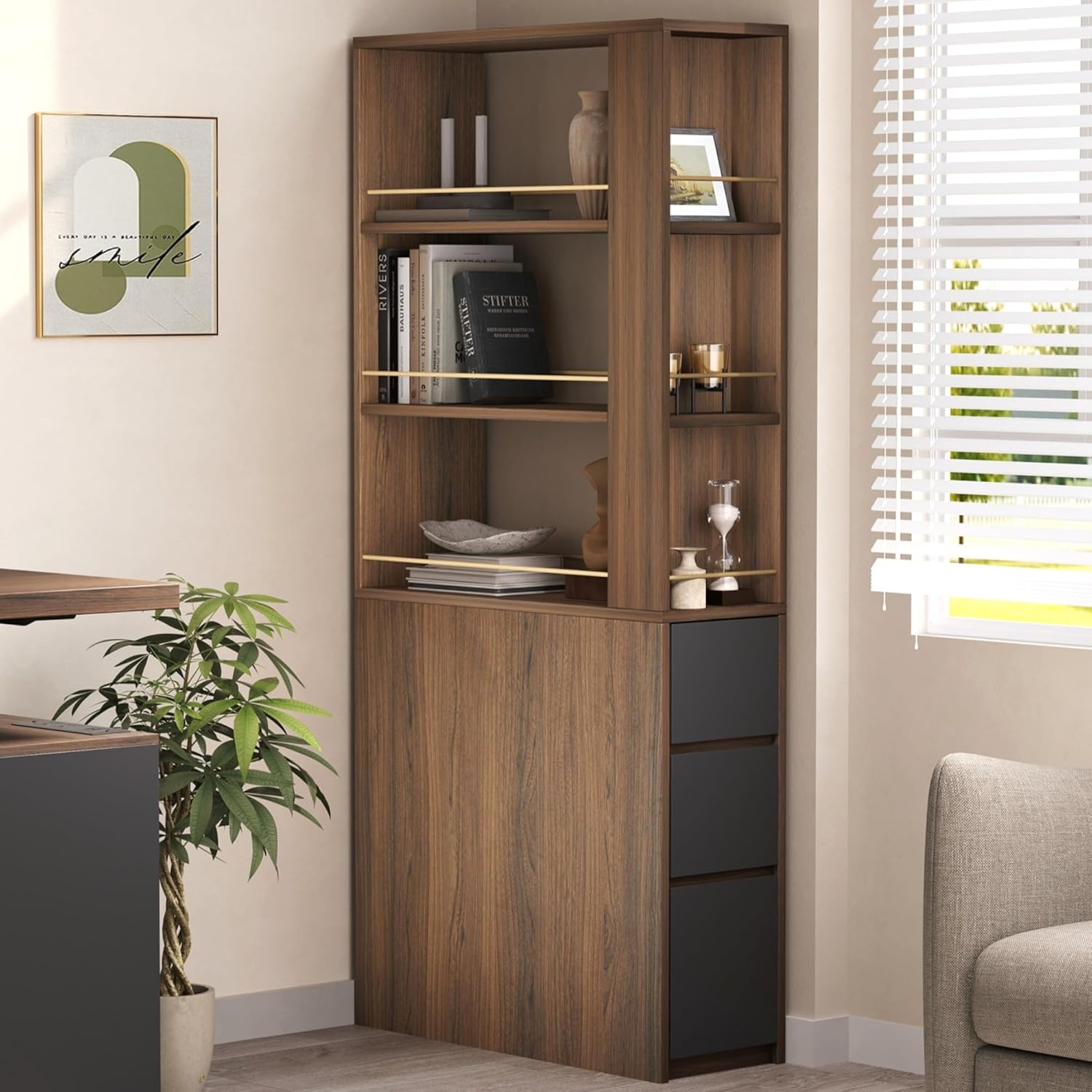 Office Furniture For Small Spaces - Étagère d'angle de 71 pouces avec
