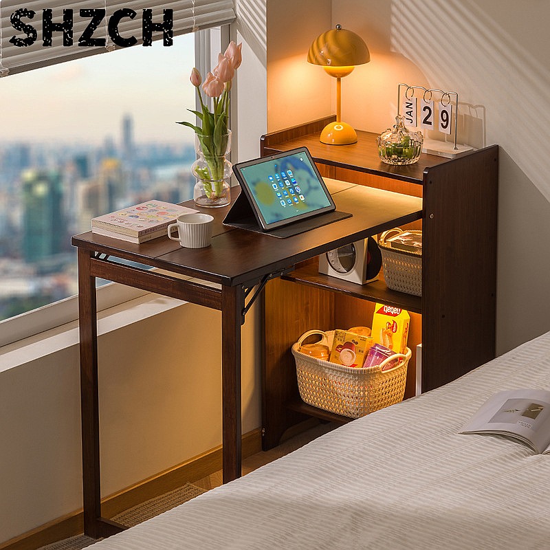Office Furniture For Small Spaces - Bureau pliant en bambou avec étagère,